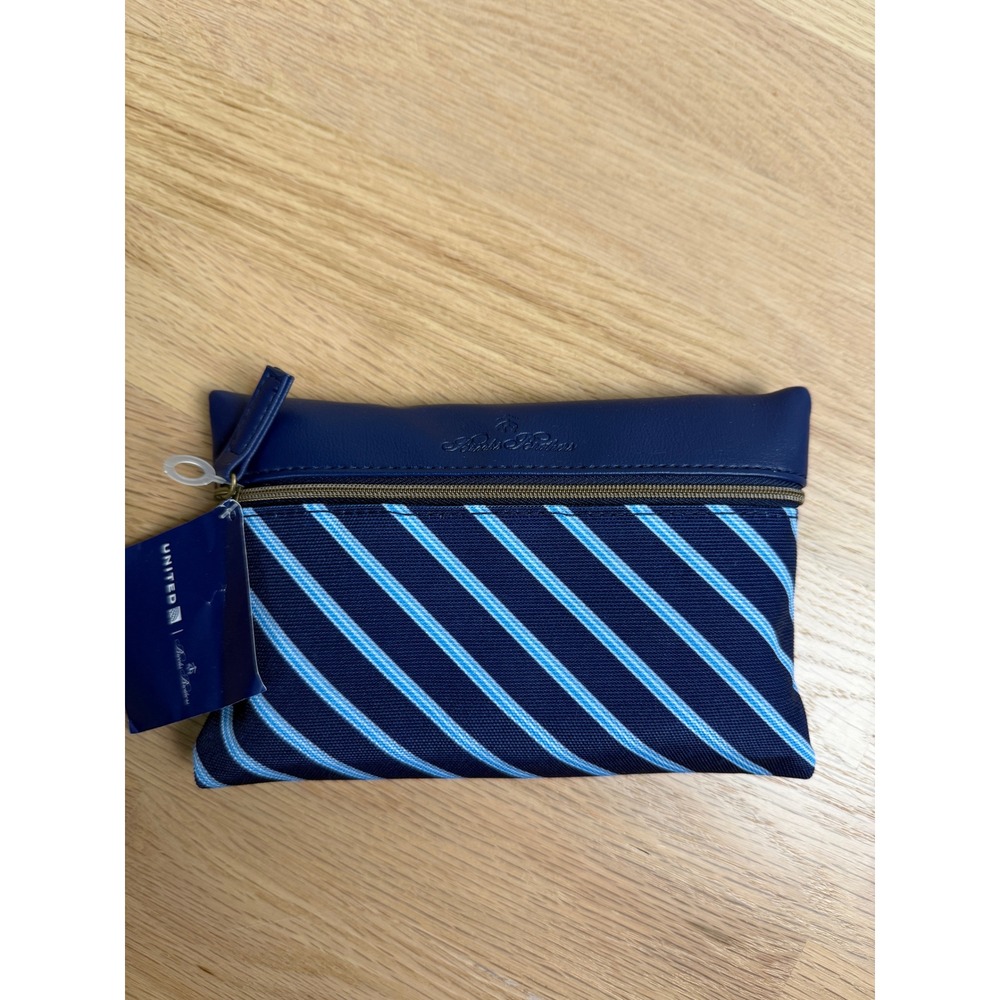 NWT BROOKS BROTHERS United Airlines Amenity Pouch Navy Blue Striped Travel Bag